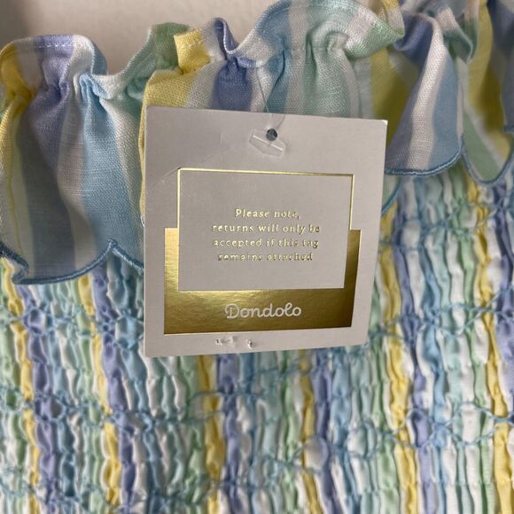 Dondolo Sam Linen Blend Dress Womens XXL Striped Smocked Ruffle Boho Peasant NEW - Picture 8 of 15